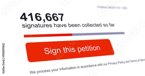 Online petition signing counter, platform for truth-tellers votes, drive for signatures, internet petition, footage