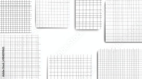 Set of square grid backgrounds featuring empty spaces, ideal for graph paper designs, math sheets, architectural plans, and notebook patterns. Vector illustration