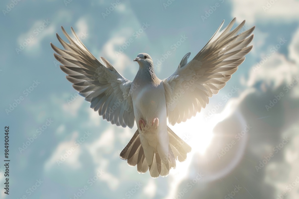 Obraz premium Dove soaring with wings open in the sky