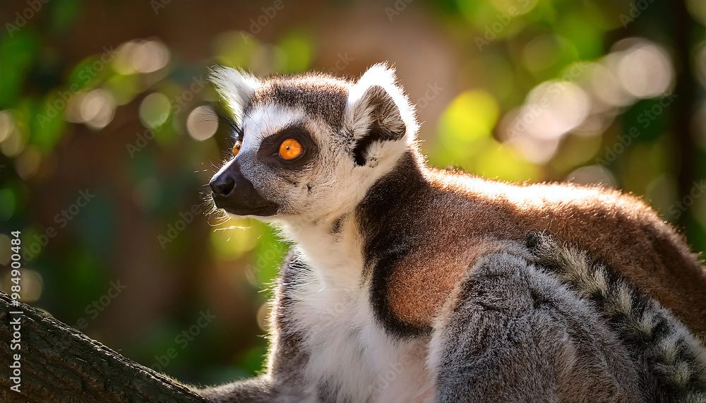 Fototapeta premium Lemur catta closeup in natural habitat