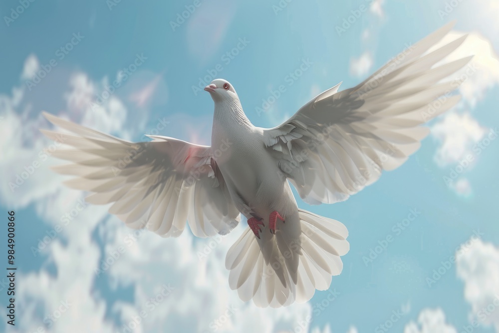 Obraz premium Dove soaring with wings open in the sky