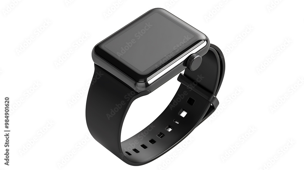 Sleek modern smartwatch with a blank screen, isolated on a white background Sleek modern smartwatch with a blank screen, isolated on a white background