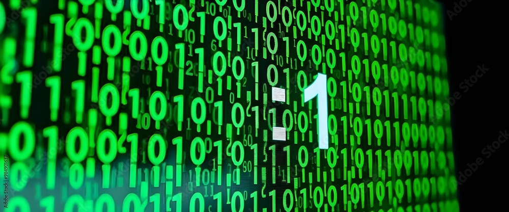 Screen displaying abstract Binary code is just 0 and 1, no other numbers. The screen’s green and the detailed textures. Screen displaying abstract Binary code is just 0 and 1, no other numbers. The screen’s green and the detailed textures.
