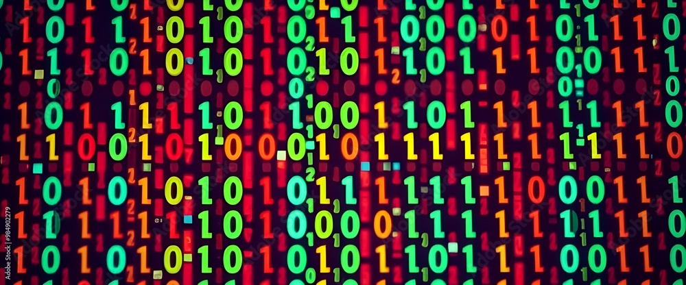 The screen’s vibrant colors and the detailed textures screen displaying abstract Binary code is only 0 and 1. The screen’s vibrant colors and the detailed textures screen displaying abstract Binary code is only 0 and 1.