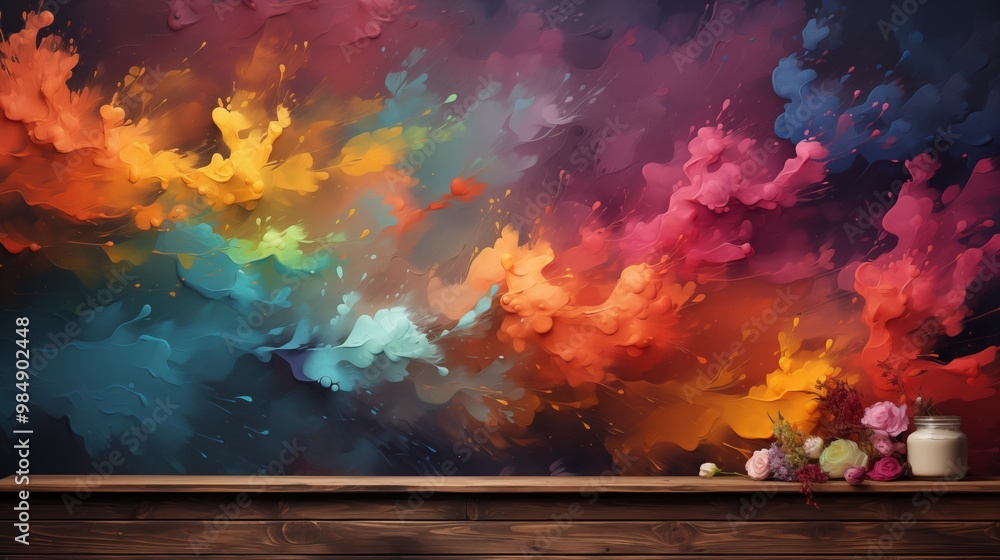 Wooden Background with Brushes, Colors, and Paper. Wooden Background with Brushes, Colors, and Paper.