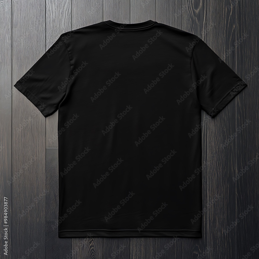 Black T shirt Mockup on Wooden Background for Design Presentation Black T shirt Mockup on Wooden Background for Design Presentation