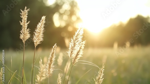 Soft focus of tall grass blades swaying in a meadow, rhythmic natural movement, calming field landscape