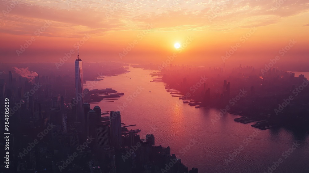 The breathtaking sight of the rising sun illuminating the sky and the city s skyline offers an incredibly stunning view at dawn