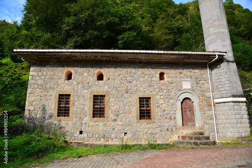 Hacı Balta Mosque, located in Hemsin, Rize, Turkey, was built in the 18th century. It is made of wood. photo