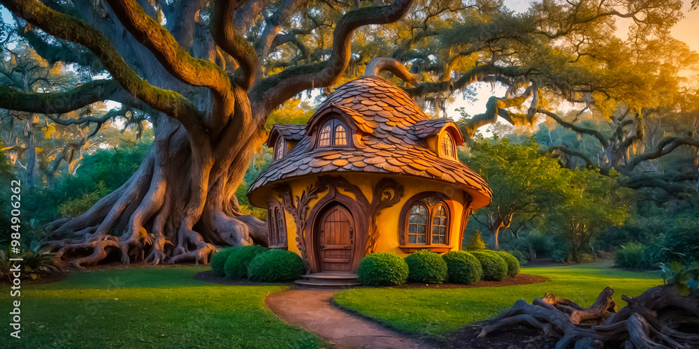 Obraz premium Beautiful fairytale house - acorn, mysterious forest