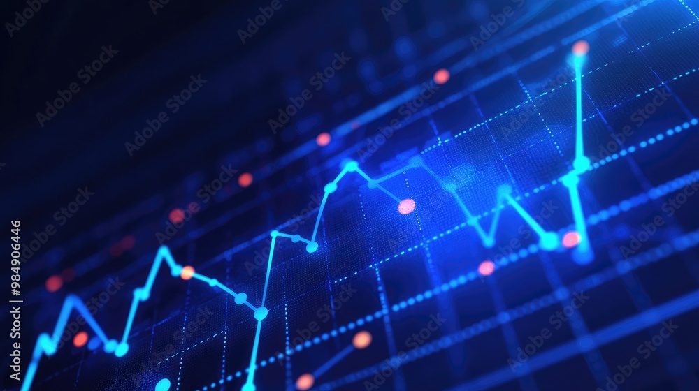 Abstract blue and red line graph on a black background, illustrating data and statistics. Abstract blue and red line graph on a black background, illustrating data and statistics.