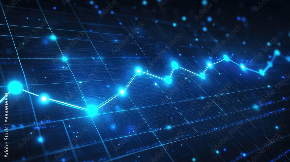 Abstract blue glowing line graph on a grid background. Abstract blue glowing line graph on a grid background.