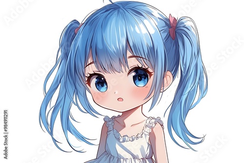 Cute Anime Girl with Blue Hair and Big Eyes