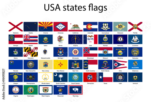 set of USA states flags
