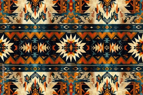 Native American tribal pattern with geometric motifs for various uses.