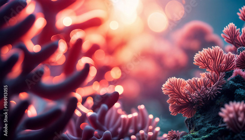 Coral reef. Red coral close up. Sea fauna photo