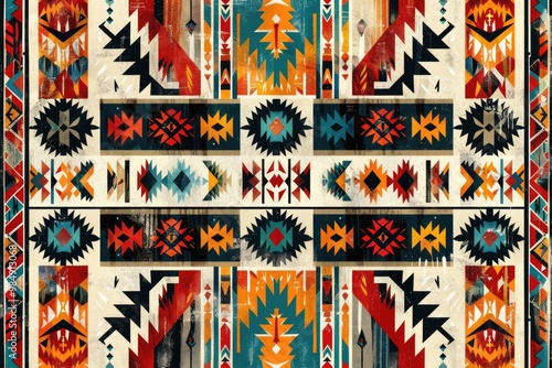 Native American tribal pattern with geometric motifs for various uses.