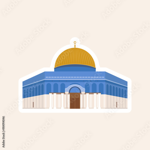 Al Aqsa Mosque. Vector illustration. Islamic Palestine historic landmarks and sightseeings. Vector illustration. Colorful element set.