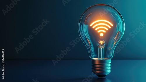 A glowing lightbulb with a wifi symbol inside, against a blue background.