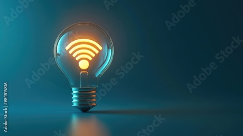 A glowing lightbulb with a wifi symbol inside, on a blue background.