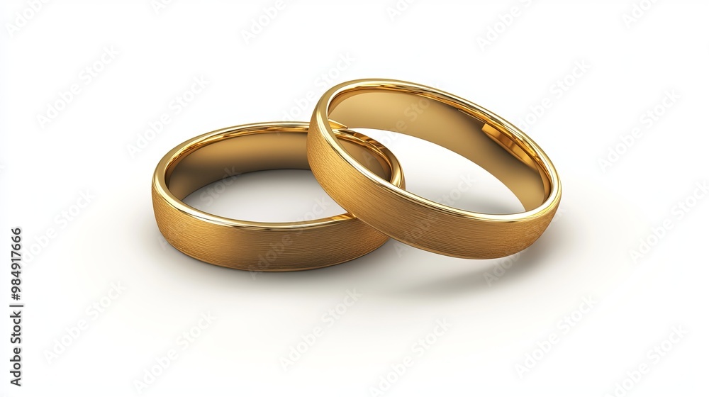 A pair of golden wedding rings 3D render isolated on a white background A pair of golden wedding rings 3D render isolated on a white background