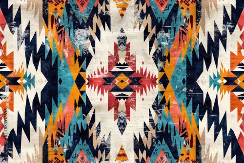 Navajo southwest geometric seamless pattern fabric colorful design for textile printing photo