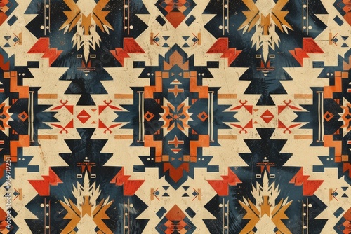 Southwest western design style in a seamless repeat pattern   Vector Illustration