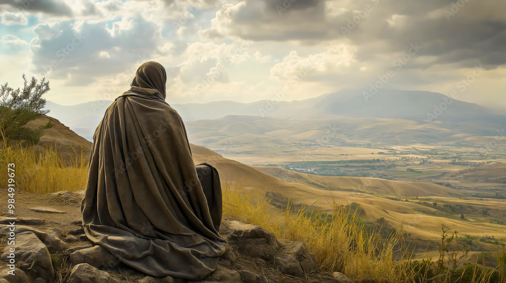 Joshua, a biblical event in which he looked toward the Promised Land, the land chosen for God's people. Joshua, a biblical event in which he looked toward the Promised Land, the land chosen for God's people.