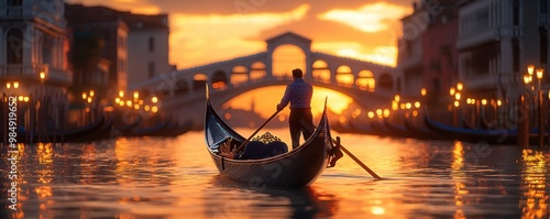 Gondolier rowing a gondola on the Grand Canal