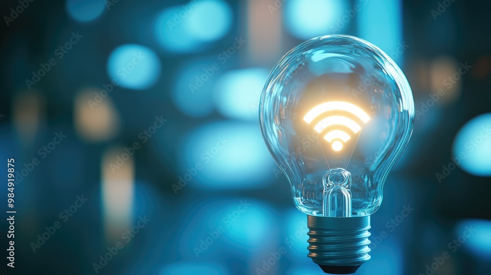 A lightbulb with a glowing wifi symbol inside, representing an idea or innovation. A lightbulb with a glowing wifi symbol inside, representing an idea or innovation.