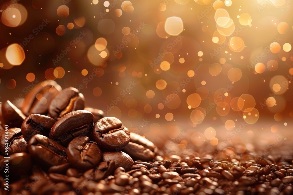 A pile of coffee beans on a table, generative ai image A pile of coffee beans on a table, generative ai image