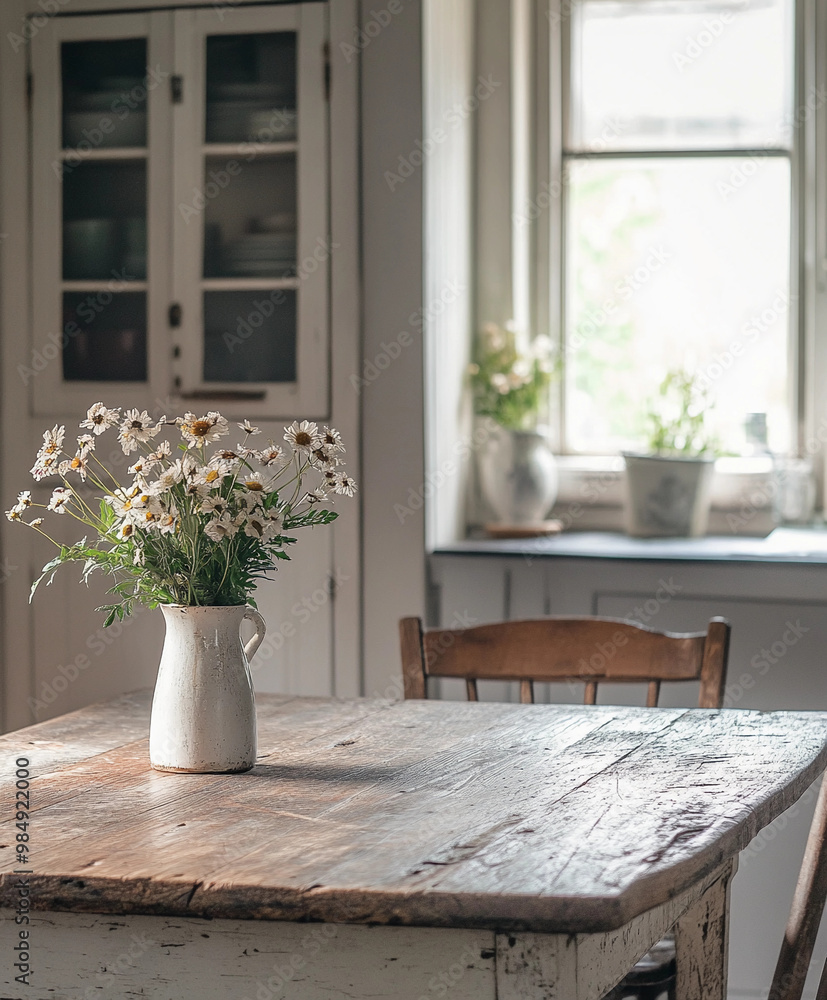 country drop-leaf table, aged wood grain with rustic patina, set against a cozy farmhouse kitchen, soft morning light filtering through a window country drop-leaf table, aged wood grain with rustic patina, set against a cozy farmhouse kitchen, soft morning light filtering through a window