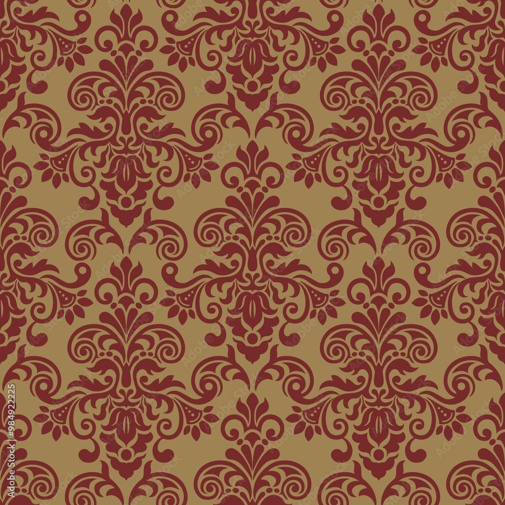 A decorative pattern featuring intricate floral and scroll designs in red on a beige background, suitable for wallpapers or fabric. A decorative pattern featuring intricate floral and scroll designs in red on a beige background, suitable for wallpapers or fabric.