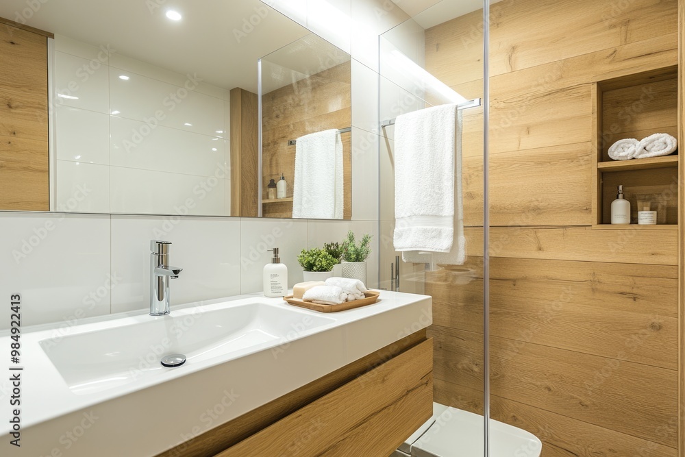 Modern Bathroom Design with Wooden Elements and Contemporary Fixtures Modern Bathroom Design with Wooden Elements and Contemporary Fixtures