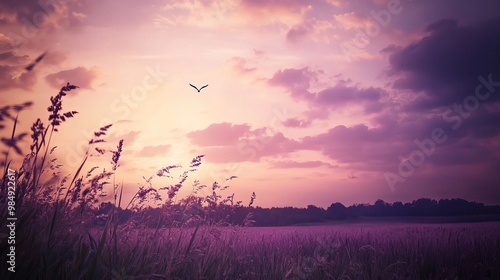 "Enchanted Purple Sky Over Rural Fields 