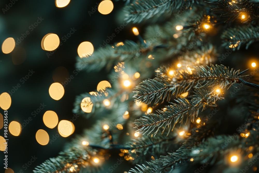 Pine tree branches sparkle with warm lights, enhancing the cheerful ambiance of the holiday season, perfect for celebrating Christmas Pine tree branches sparkle with warm lights, enhancing the cheerful ambiance of the holiday season, perfect for celebrating Christmas