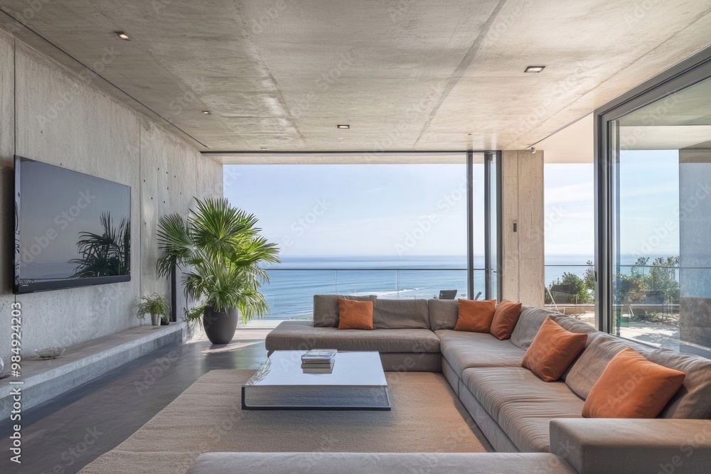 Urban Oasis: Modern Living Room with Stunning City View from Balcony Urban Oasis: Modern Living Room with Stunning City View from Balcony