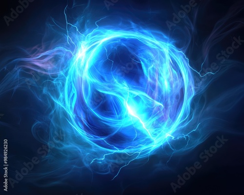 Futuristic Glowing Sphere in Central Motion on a Decorative Blue Background