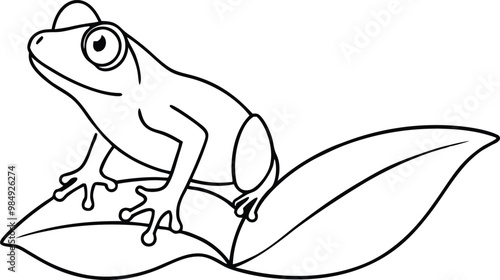 Tree Frog Resting on a Leaf Vector Art for Creative Kids Coloring
 photo