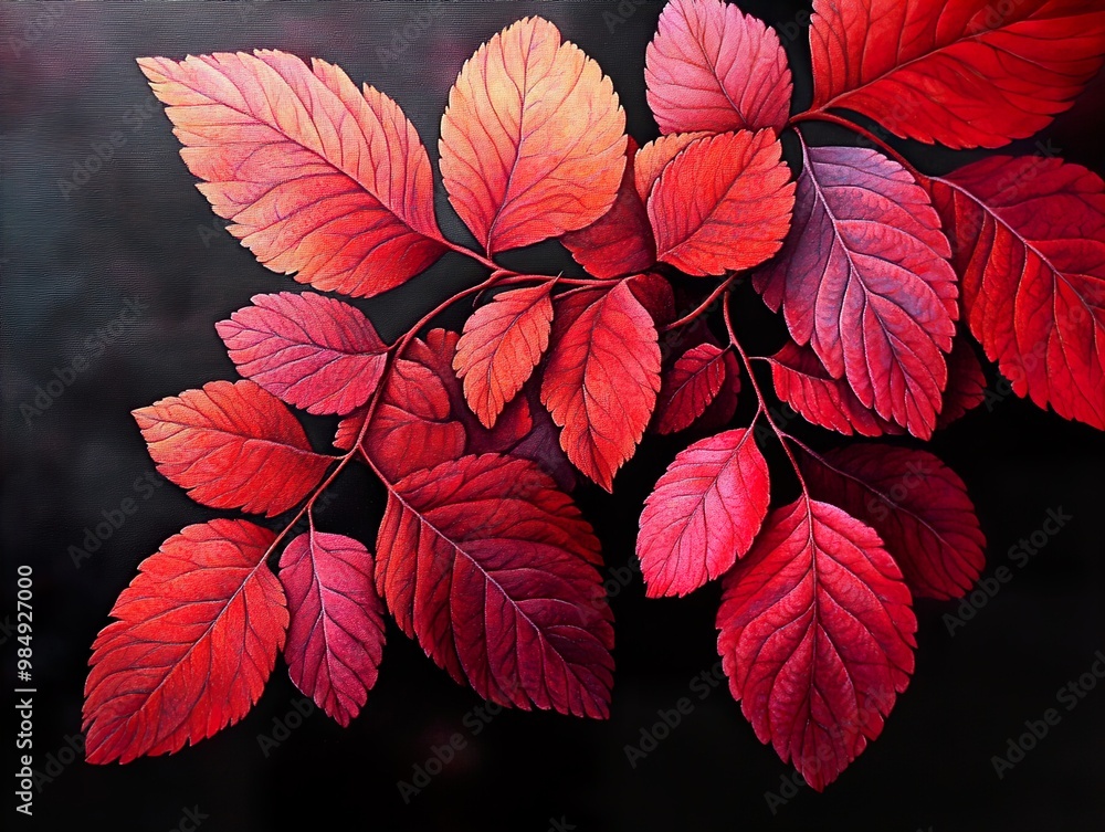 Vibrant Red Autumn Leaves on a Dark Background Vibrant Red Autumn Leaves on a Dark Background