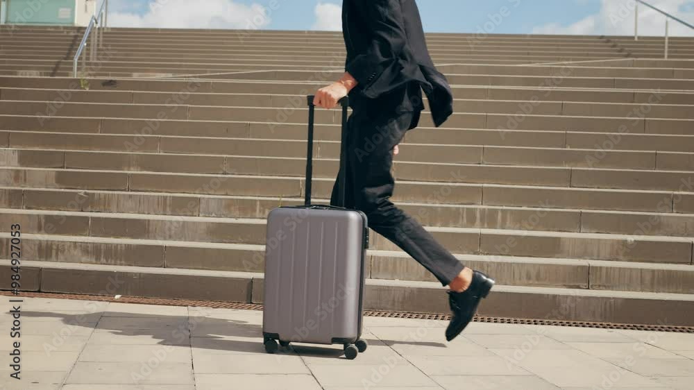 Tourist man with suitcase baggage in spain, A traveler with luggage suit jacket on business street go to a hotel, business office, airport terminal, enjoying the vibrant atmosphere Tourist man with suitcase baggage in spain, A traveler with luggage suit jacket on business street go to a hotel, business office, airport terminal, enjoying the vibrant atmosphere