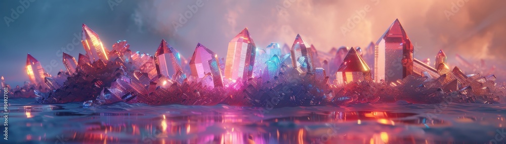 A beautiful, colorful, and sparkling cityscape is reflected in the water A beautiful, colorful, and sparkling cityscape is reflected in the water