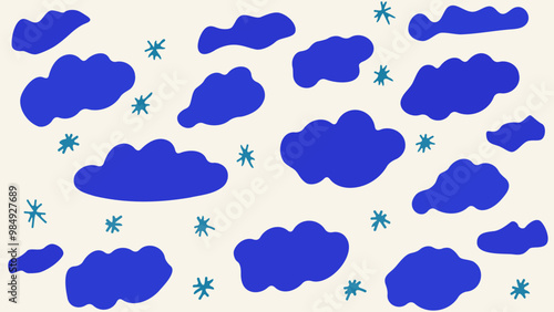 blue clouds flat vector set 