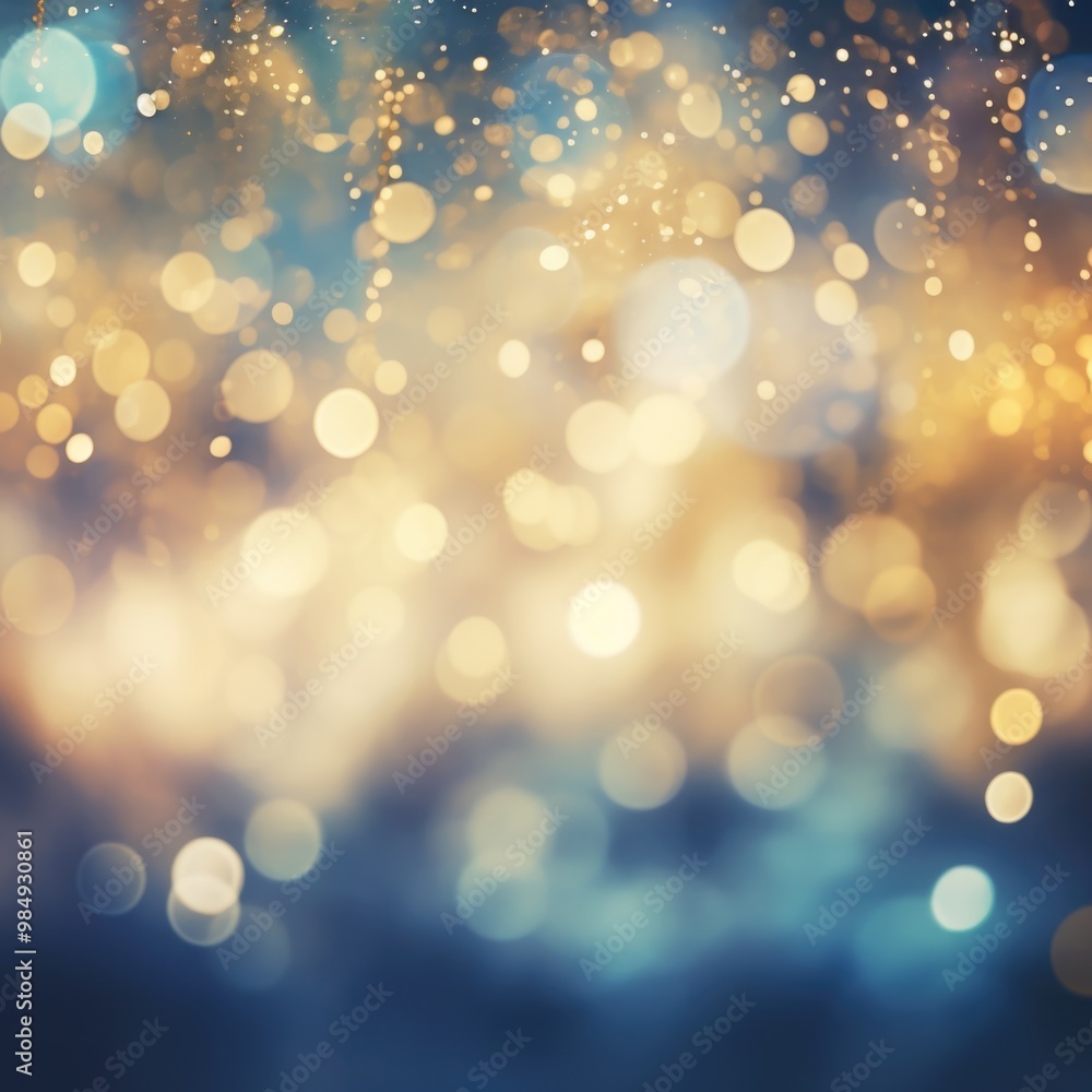 Sparkling glittering blue and gold bokeh lights background. Concept for Christmas holiday, celebration, New Year's Eve Sparkling glittering blue and gold bokeh lights background. Concept for Christmas holiday, celebration, New Year's Eve