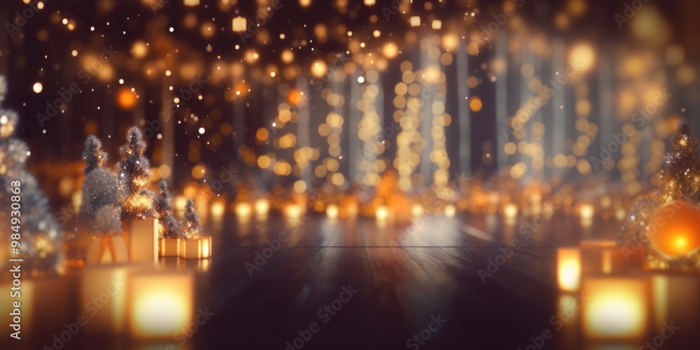Blurred Christmas lights background with festive holiday bokeh and ornaments Blurred Christmas lights background with festive holiday bokeh and ornaments