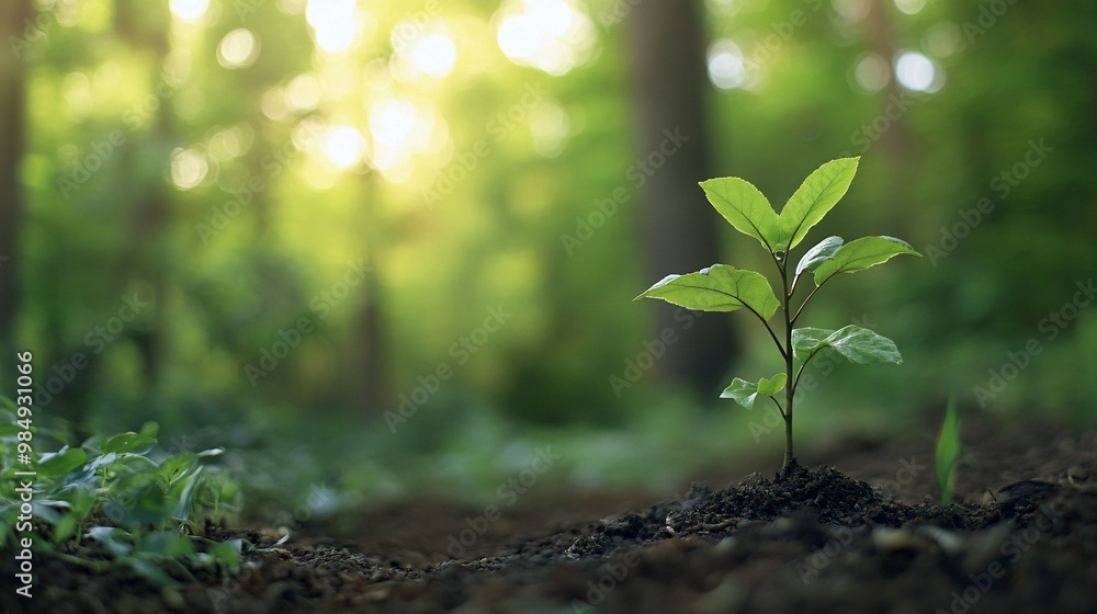 A Young Tree Sapling Growing in a Forest Clearing A Young Tree Sapling Growing in a Forest Clearing