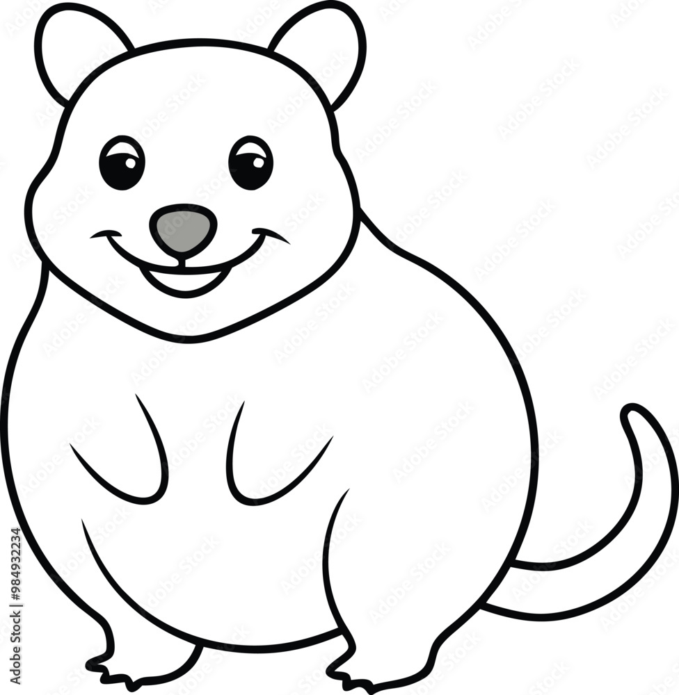 Fototapeta premium Quokka with a Big Smile Vector Illustration for Kids Fun Coloring Book 