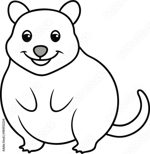 Quokka with a Big Smile Vector Illustration for Kids Fun Coloring Book 