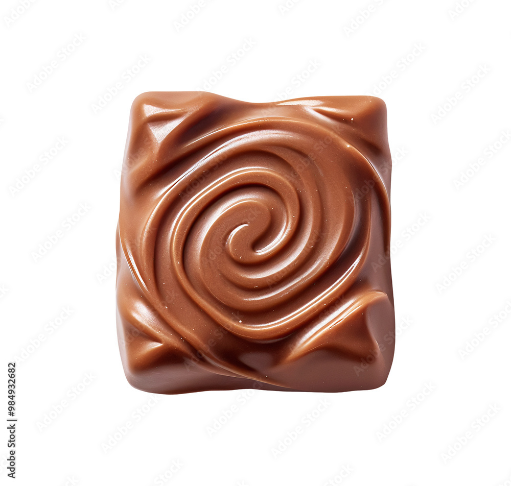 Chocolate candy entices with a captivating swirl design, its glossy surface promising a smooth and decadent experience Chocolate candy entices with a captivating swirl design, its glossy surface promising a smooth and decadent experience