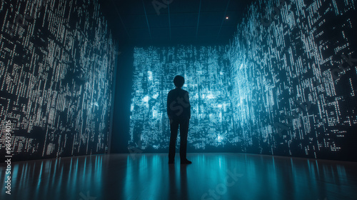 Binary numbers matrix on walls in cyberspace